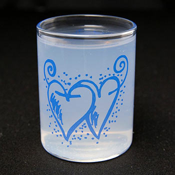 Schnapsglas Rückseite blau bedruckt